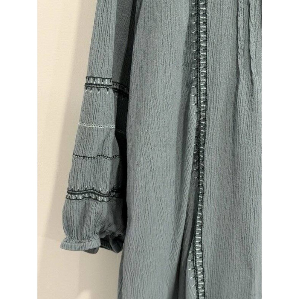 J Jill Textured Button Front Dusty Blue Long Sleeve Shirt L Embroidered Peasant - Picture 3 of 13
